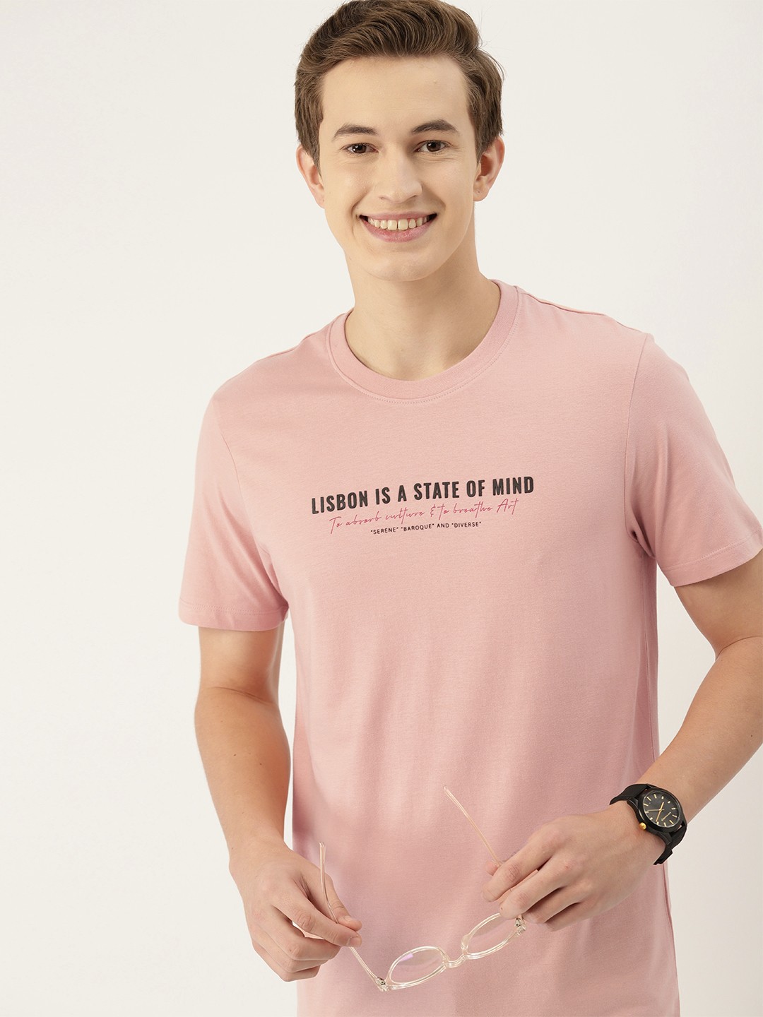 

Mast & Harbour Typography Print Pure Cotton T-shirt, Rose