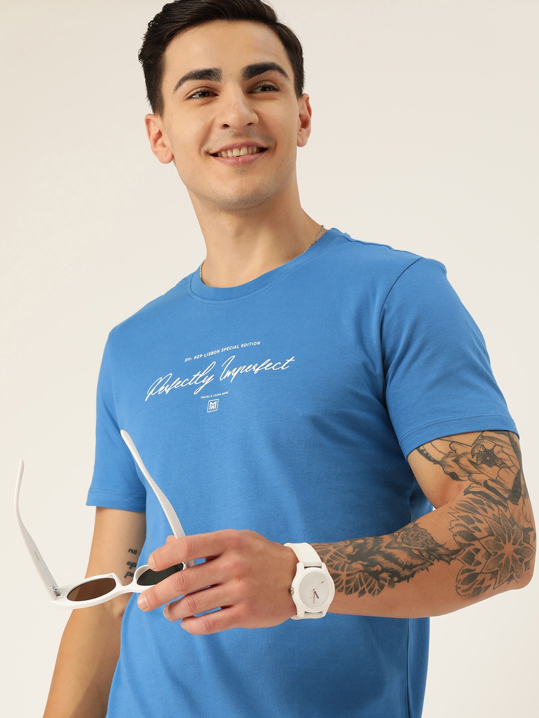 

Mast & Harbour Printed Detail Pure Cotton T-shirt, Blue