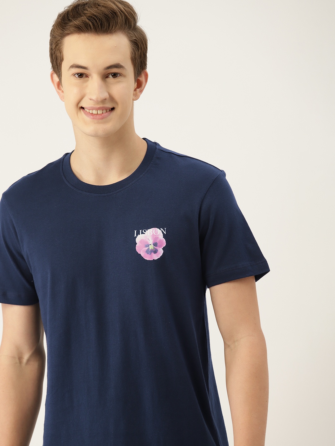 

Mast & Harbour Printed Detail Pure Cotton T-shirt, Navy blue