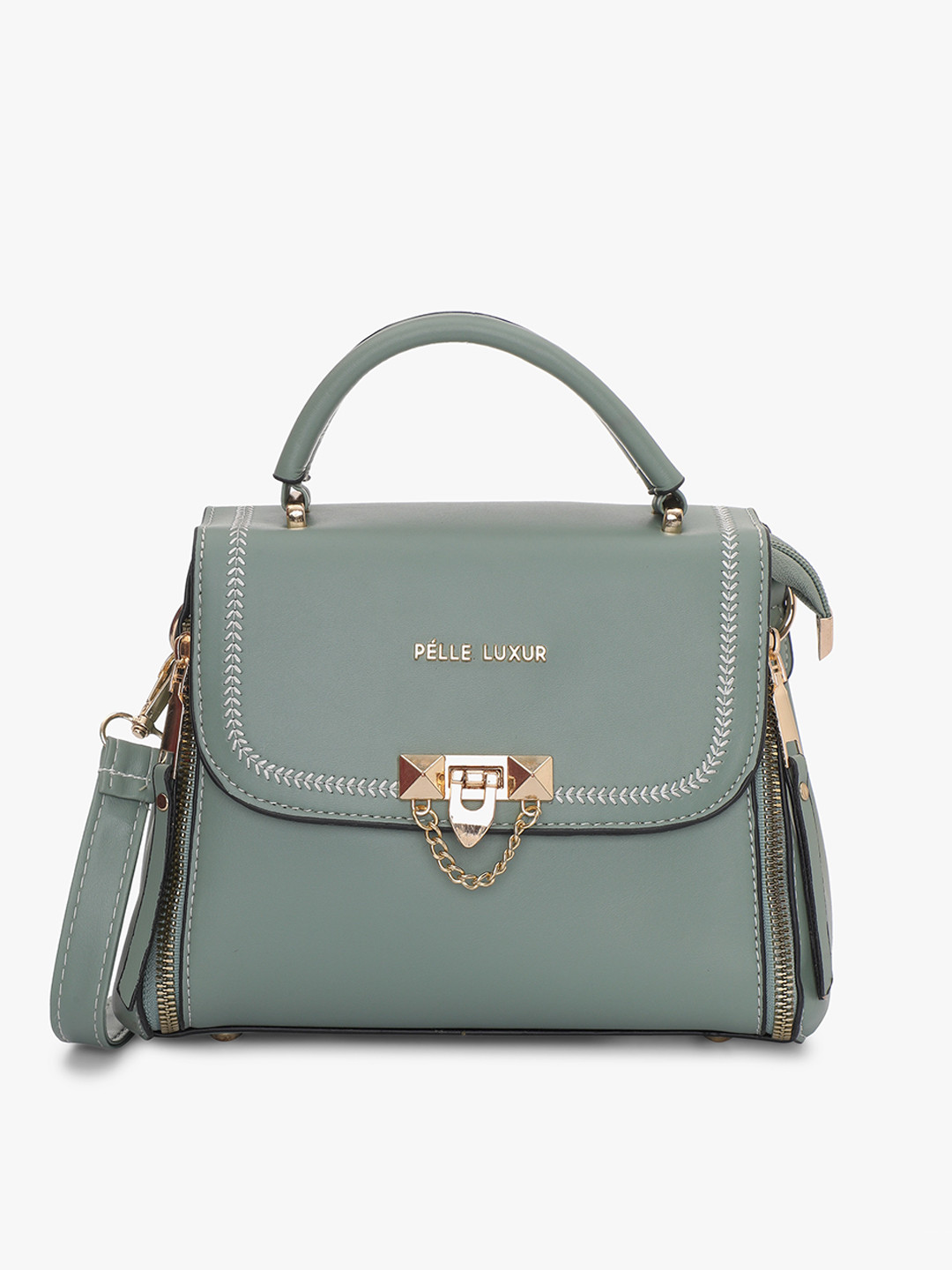 

PELLE LUXUR PU Structured Handheld Bag With Zip Detail, Grey