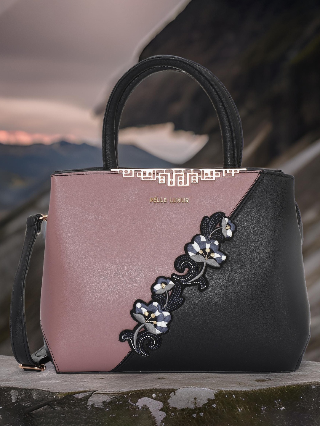 

PELLE LUXUR Colourblocked Swagger Handheld Bag with Detachable Sling Strap, Pink