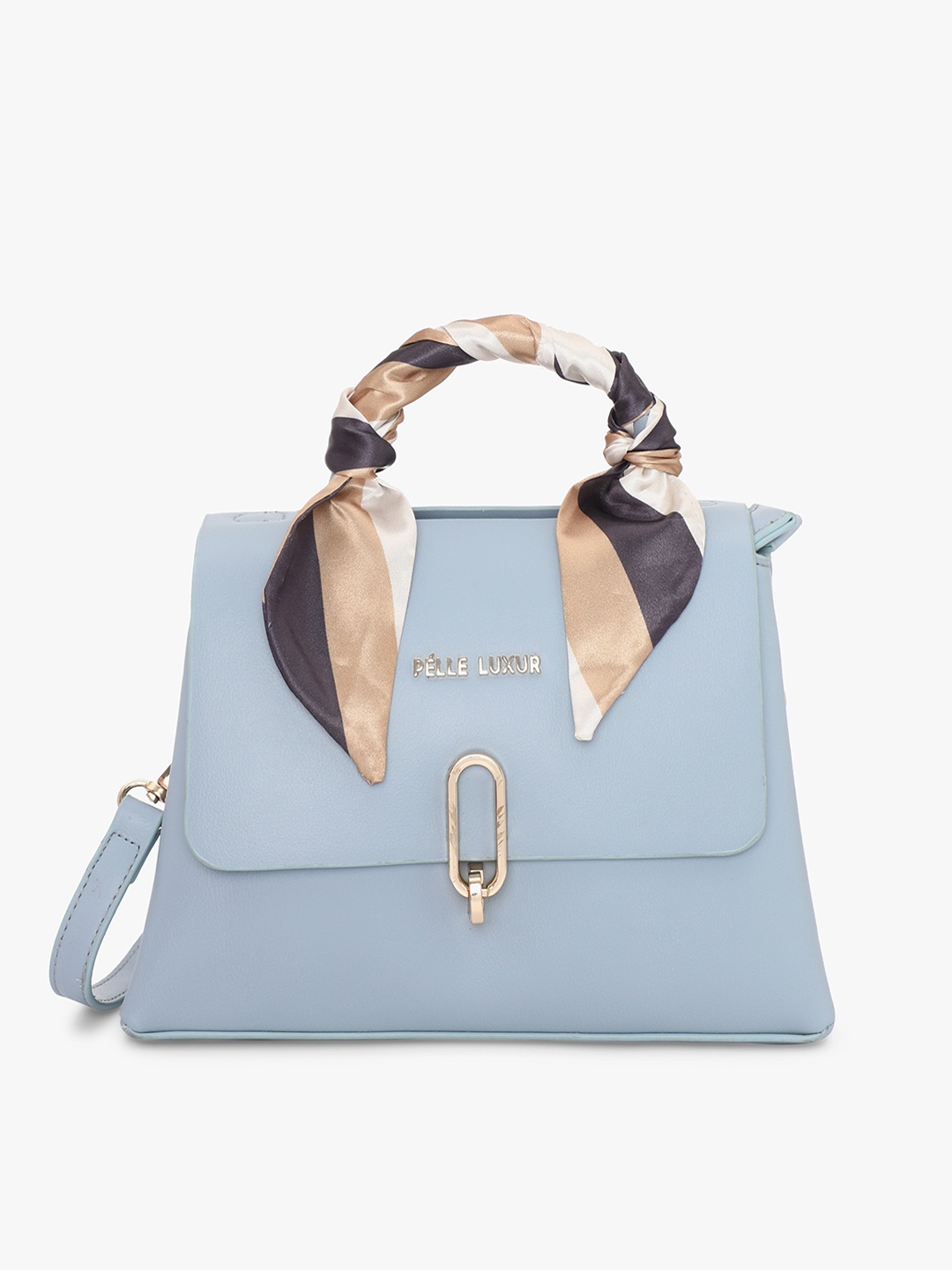 

PELLE LUXUR Structured Buckle Detail Satchel, Blue