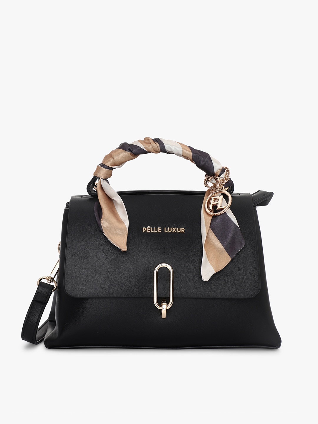 

PELLE LUXUR Structured Satchel With Bow Detail, Black