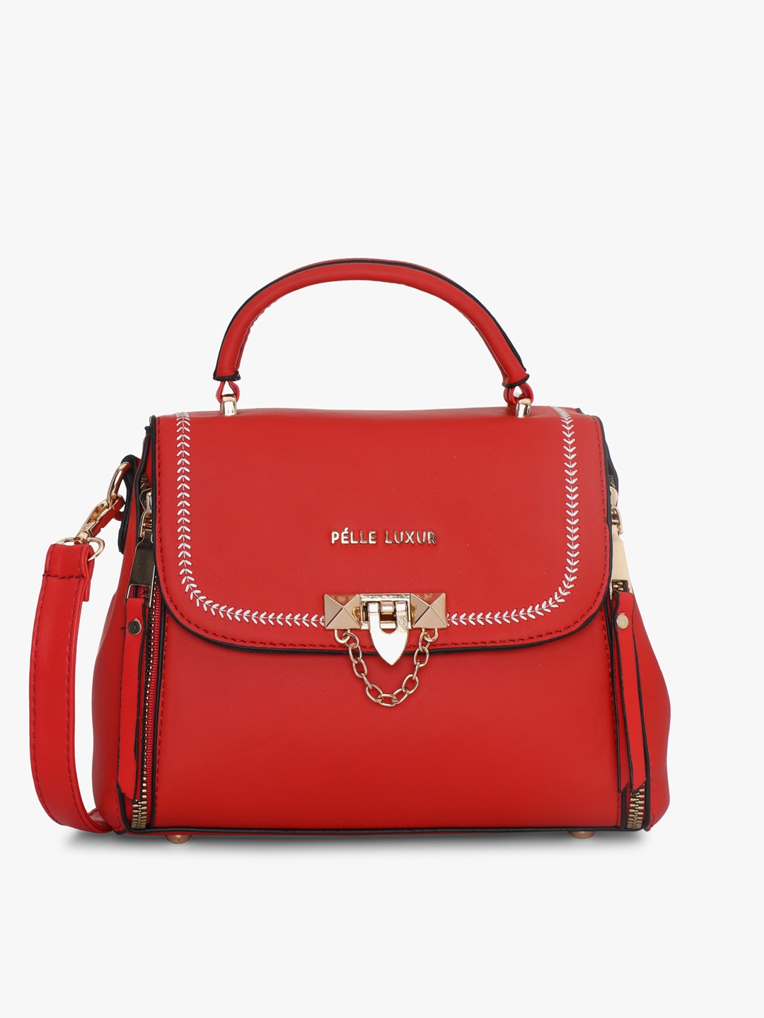 

PELLE LUXUR PU Structured Satchel Bag With Embellished, Red