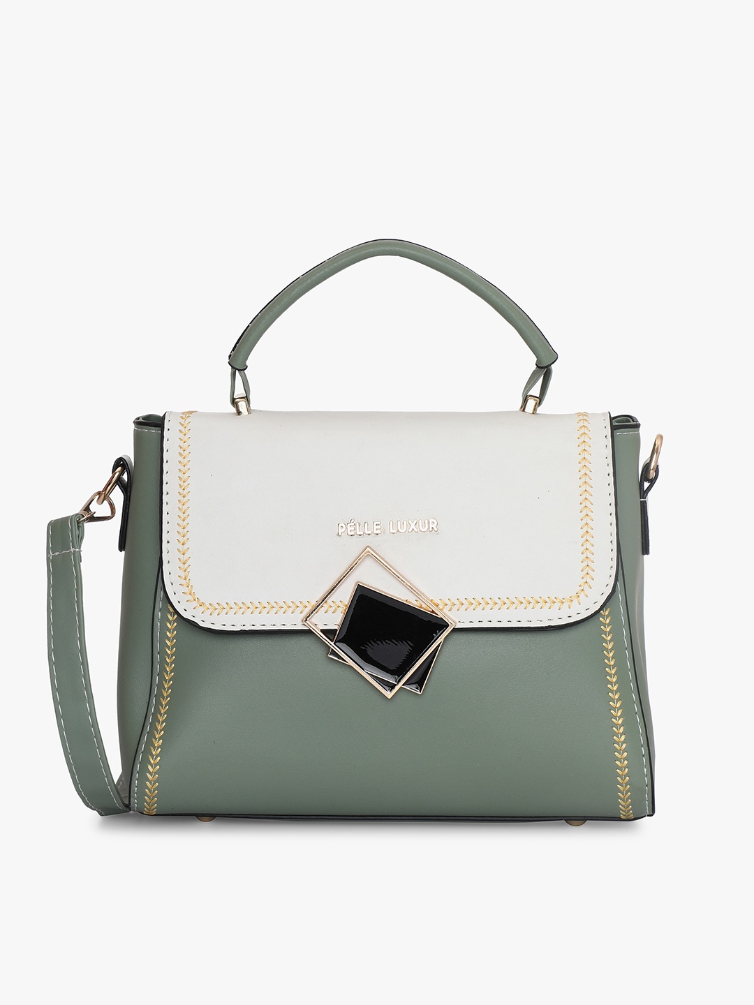 

PELLE LUXUR PU Structured Satchel Bag With Embellished, Grey