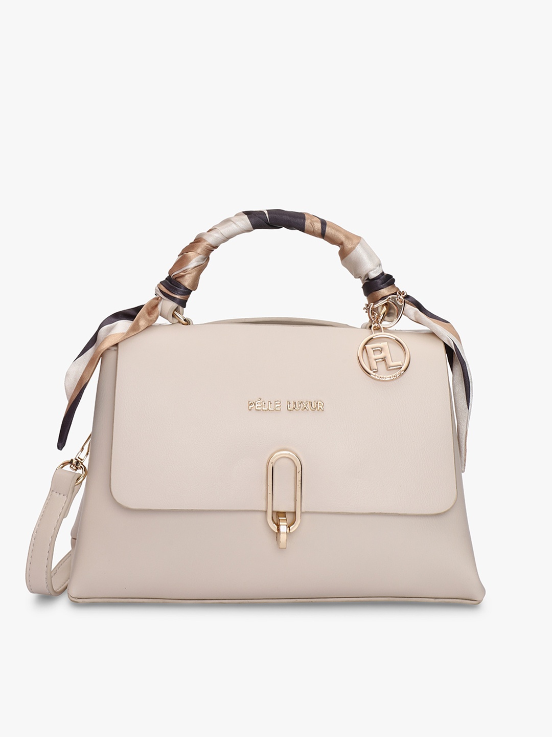 

PELLE LUXUR Structured Satchel Bag With Buckle Detail, Off white