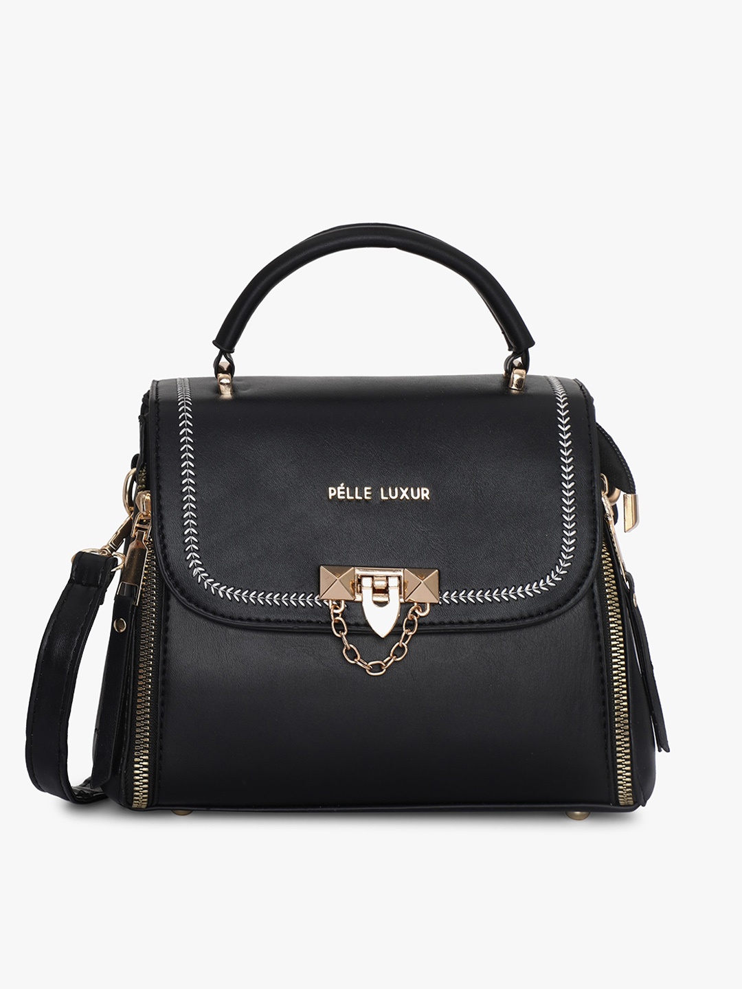 

PELLE LUXUR Structured Satchel, Black