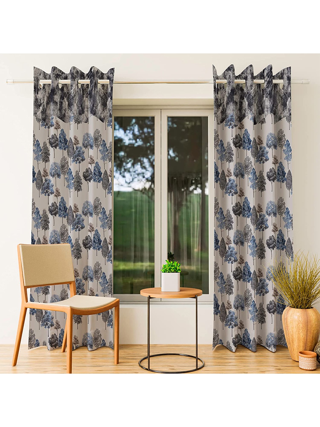 

CURIOUS LIFESTYLE Grey & Black 2 Pieces Abstract Printed Room Darkening Door Curtains