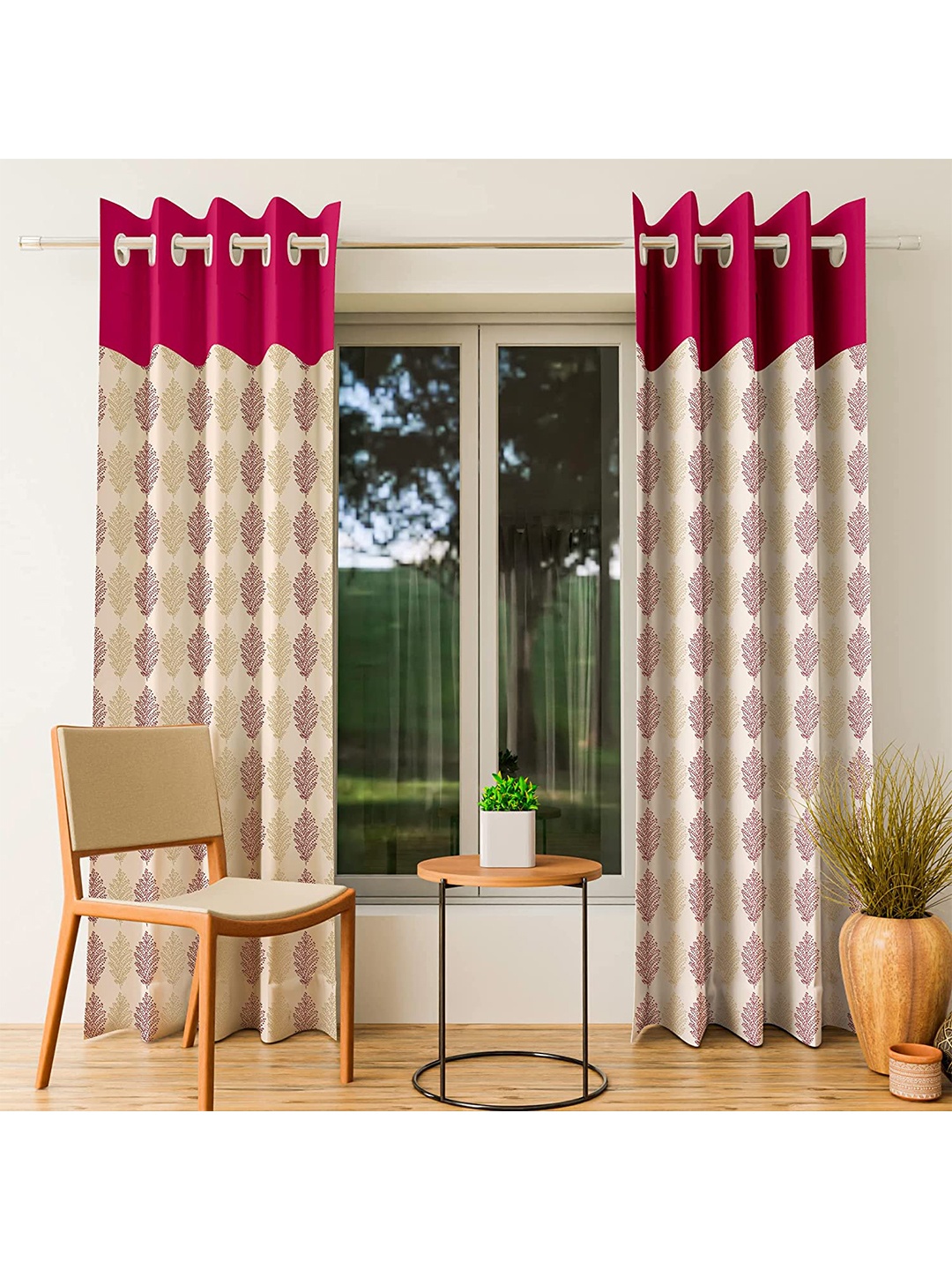 

CURIOUS LIFESTYLE Pink & White 2 Pieces Floral Printed Room Darkening Door Curtains