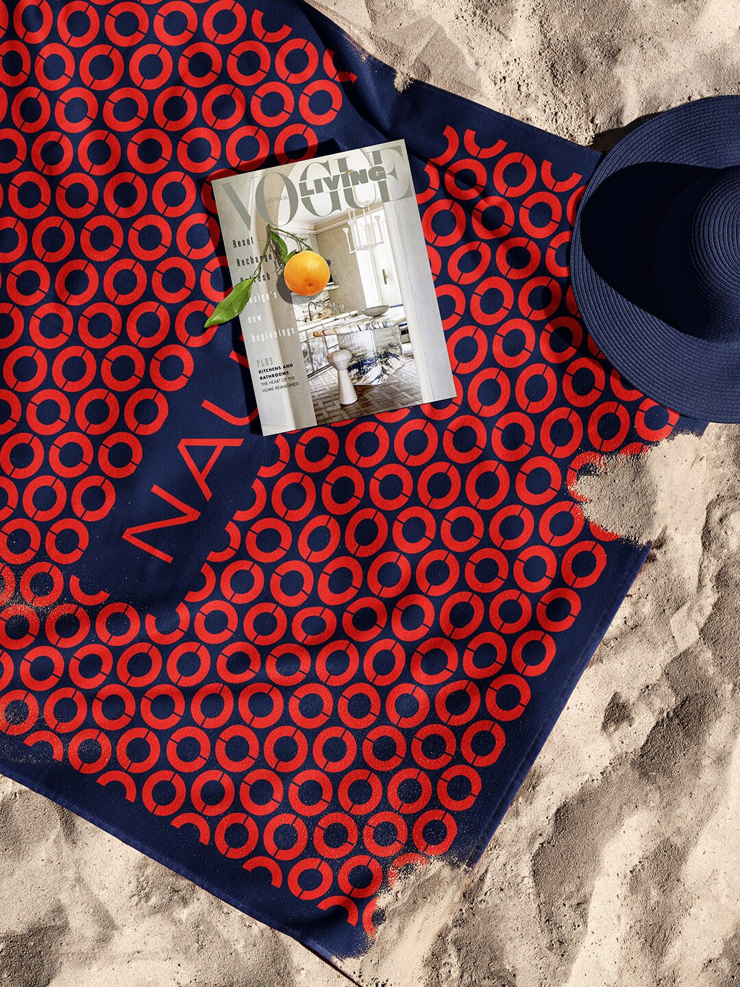 

Nautica Navy-Blue & Red Printed 500 GSM Pure Cotton Bath Towel