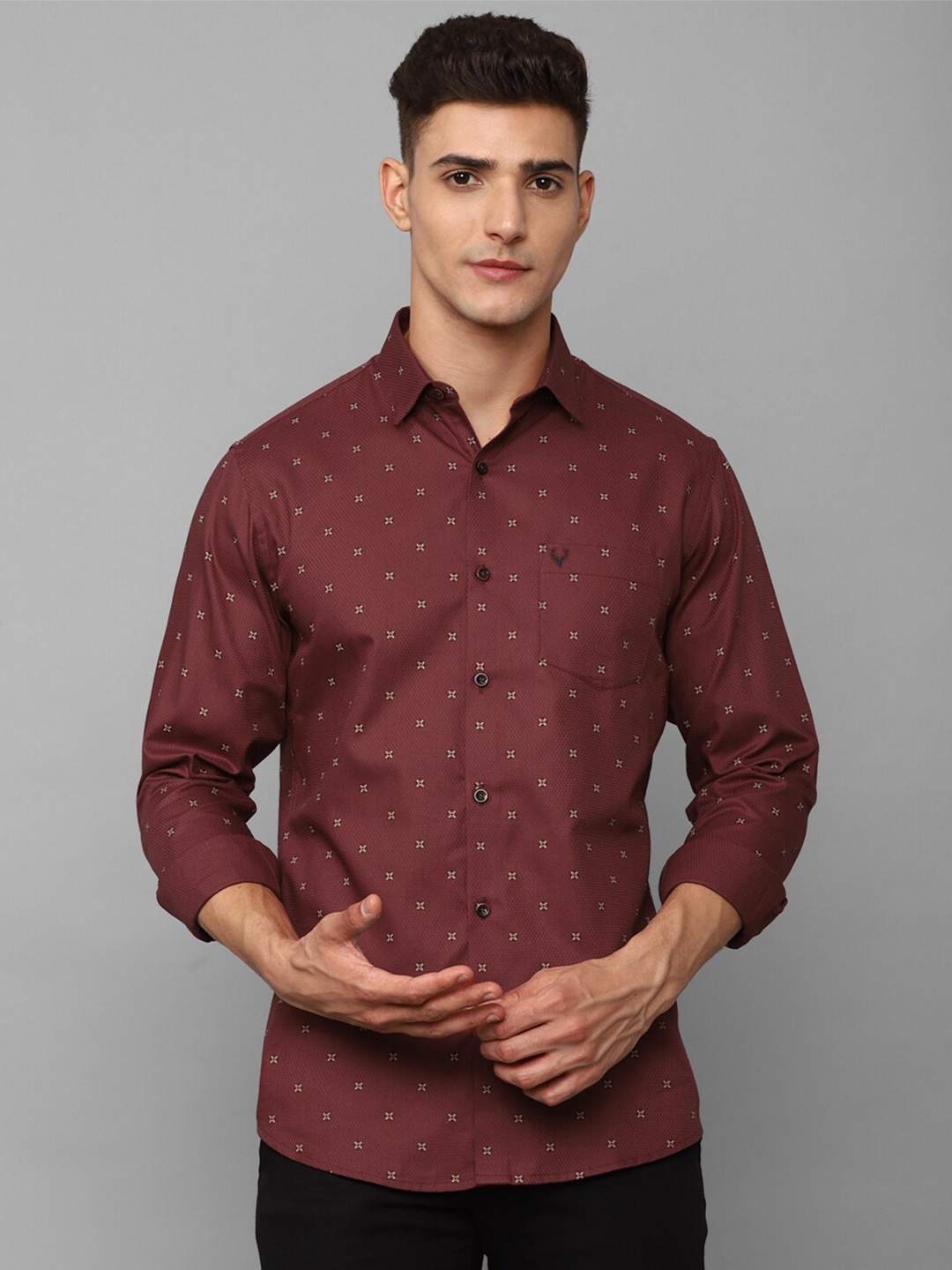 

Allen Solly Men Slim Fit Printed Pure Cotton Casual Shirt, Maroon