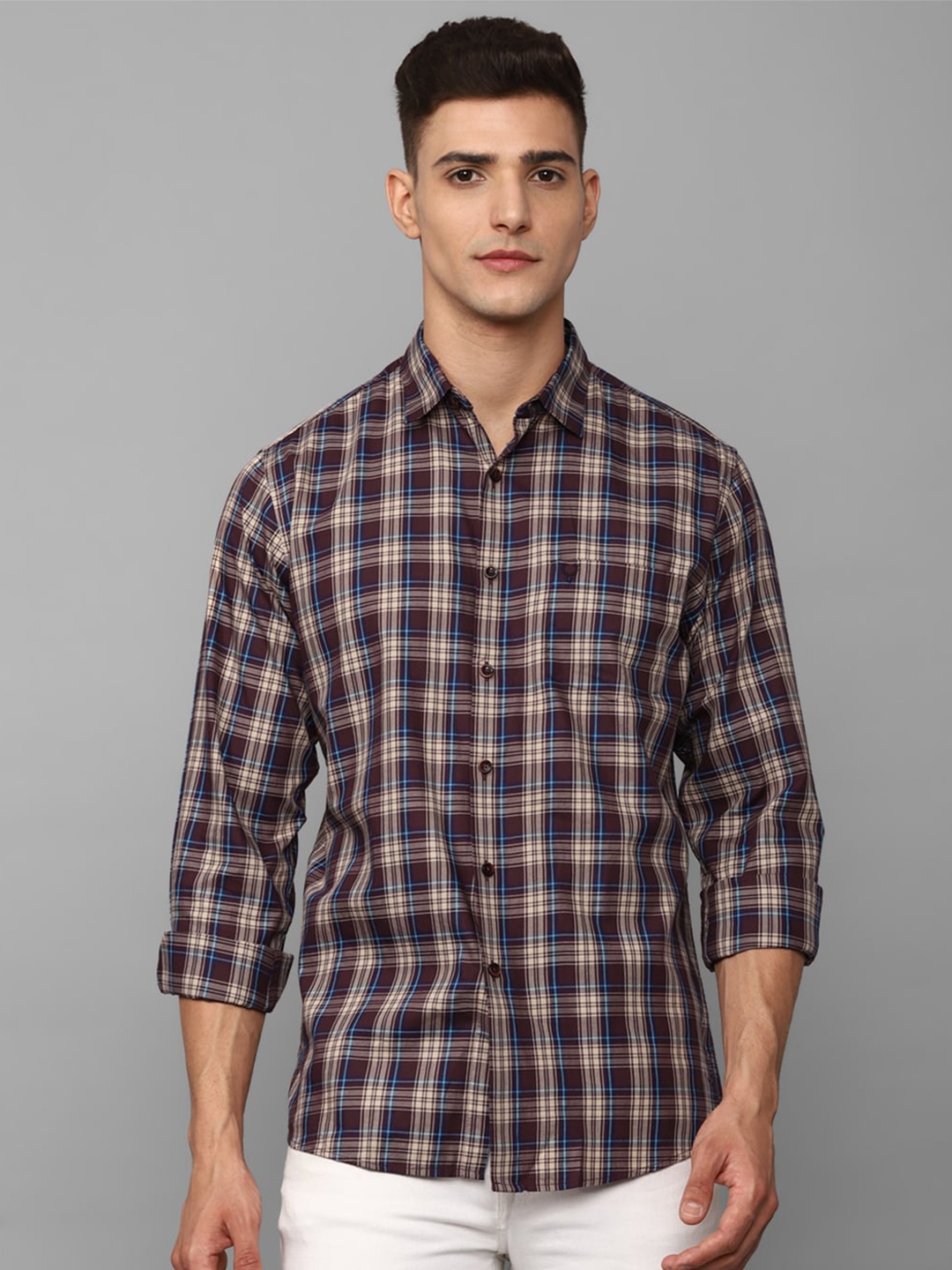 

Allen Solly Men Slim Fit Tartan Checked Pure Cotton Casual Shirt, Brown