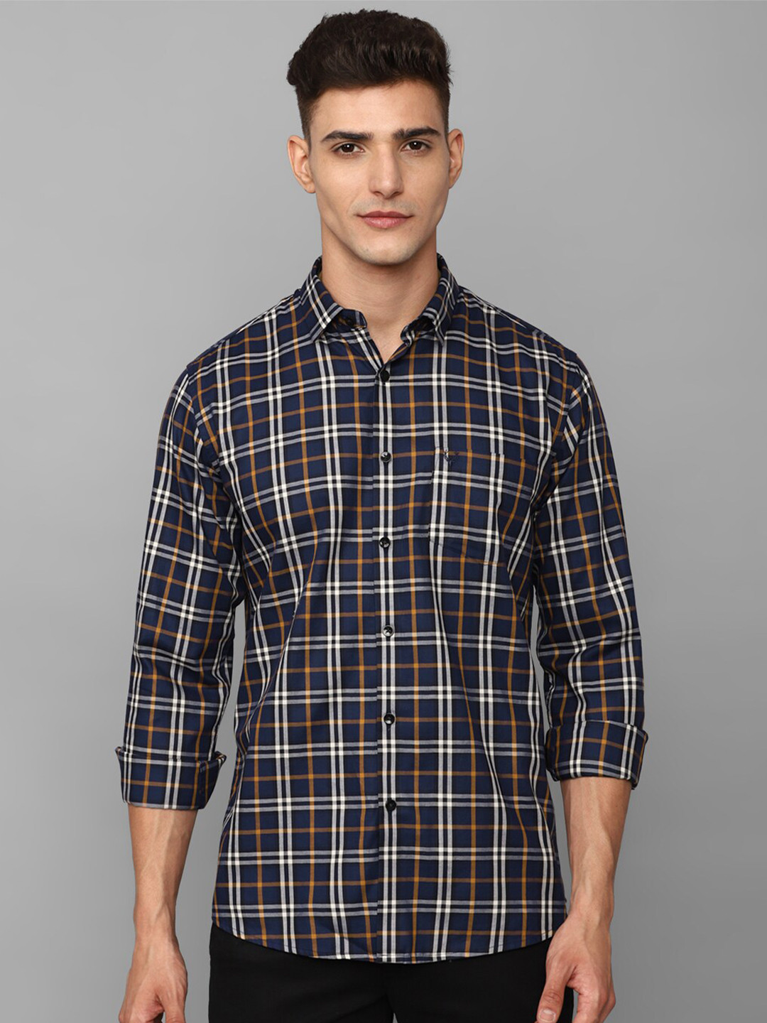 

Allen Solly Slim Fit Tartan Checked Pure Cotton Casual Shirt, Navy blue