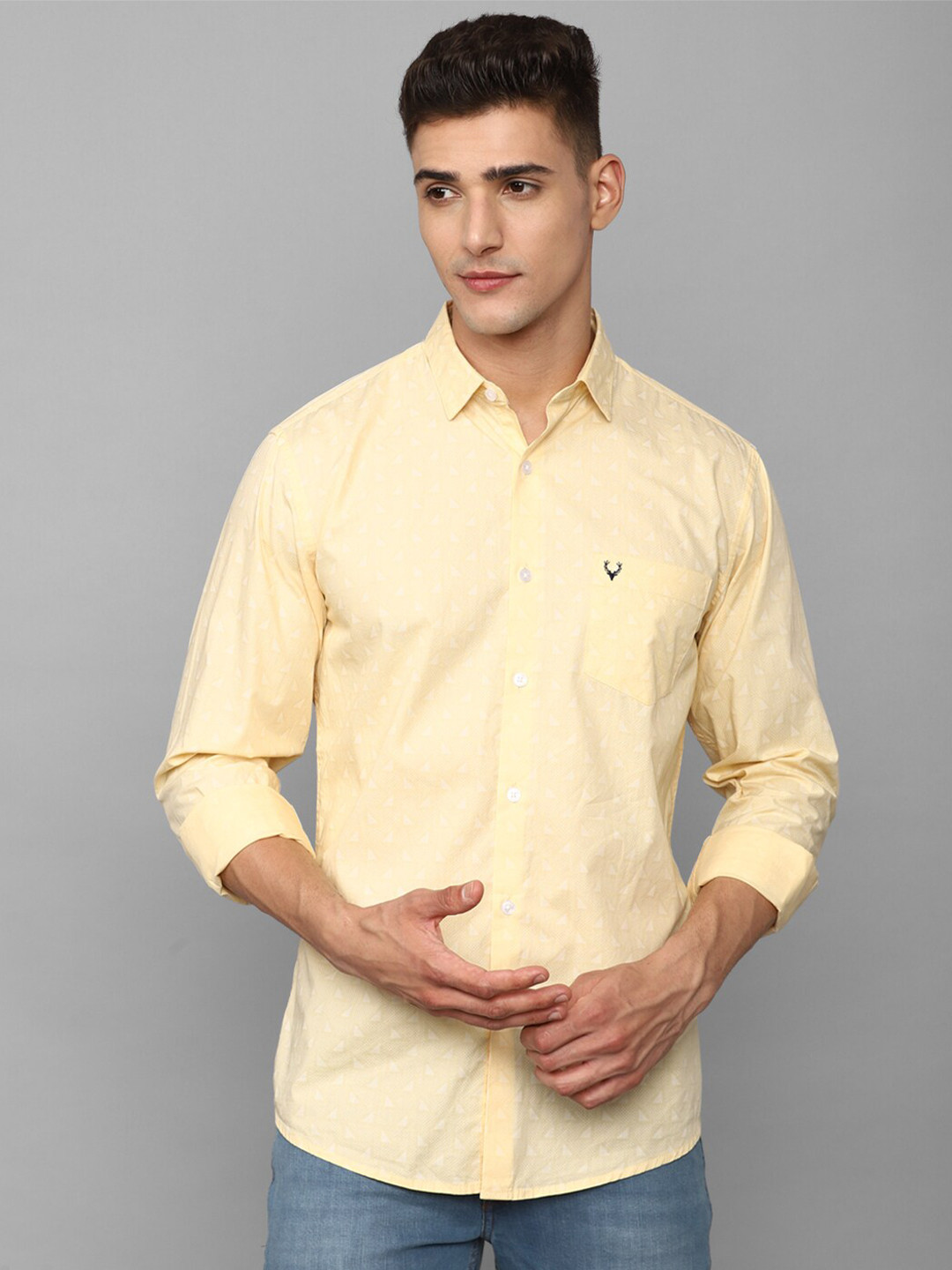 

Allen Solly Men Slim Fit Printed Pure Cotton Casual Shirt, Yellow