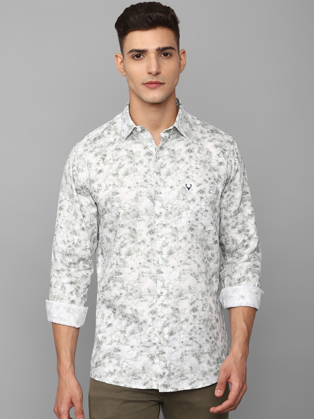 

Allen Solly Men Slim Fit Floral Printed Pure Cotton Casual Shirt, Grey