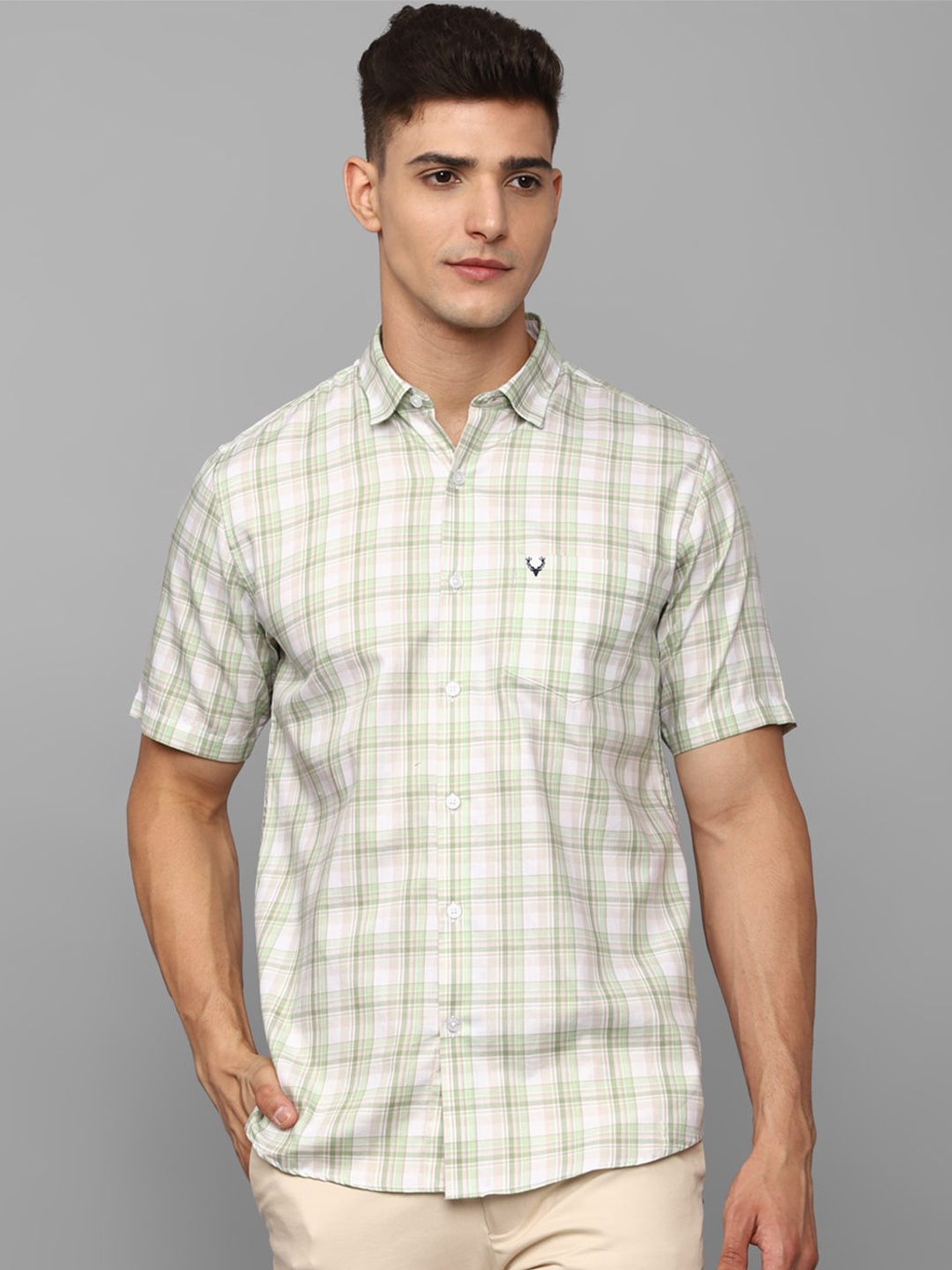 

Allen Solly Men Slim Fit Checked Pure Cotton Casual Shirt, Green