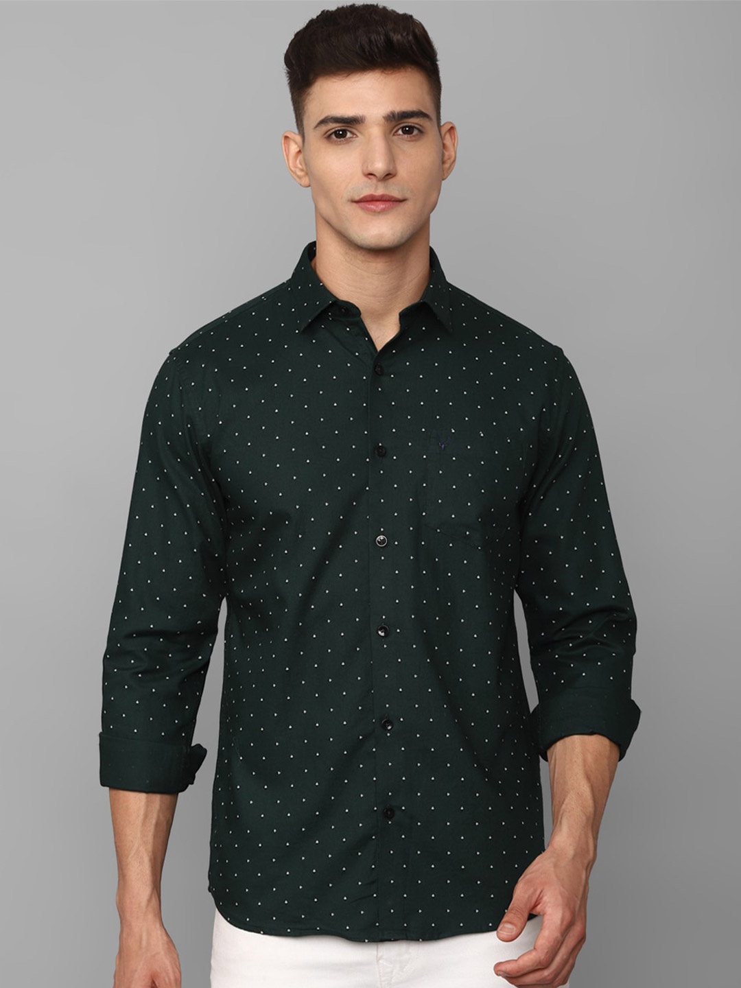 

Allen Solly Slim Fit Micro Ditsy Woven Design Casual Pure Cotton Shirt, Green