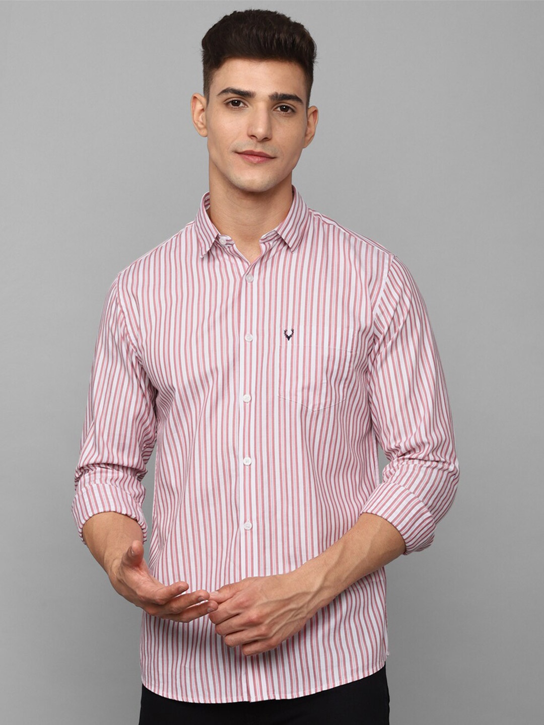 

Allen Solly Vertical Striped Slim Fit Pure Cotton Casual Shirt, Pink