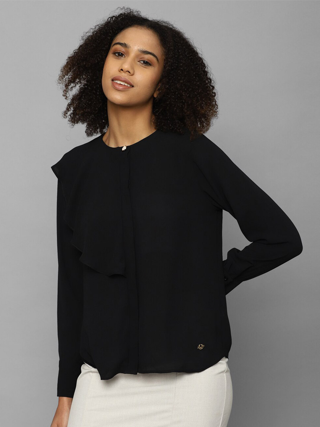 

Allen Solly Woman Collarless Casual Shirt, Black