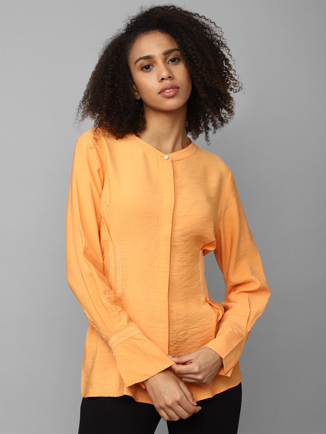 

Allen Solly Woman Collarless Casual Shirt, Orange