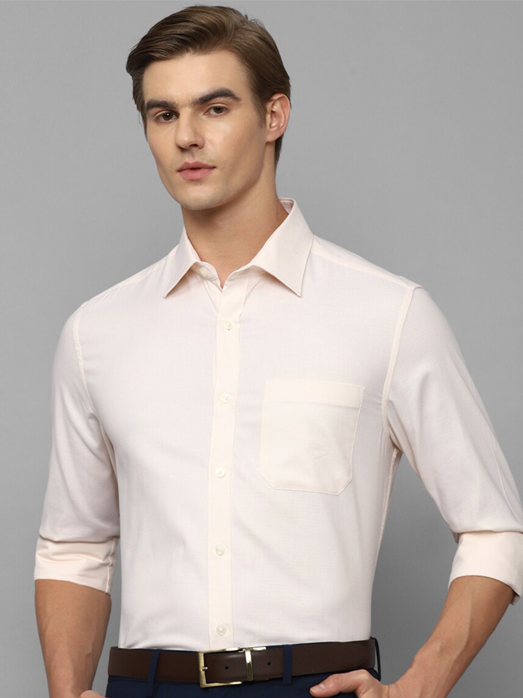 

Louis Philippe Spread Collar Pure Cotton Slim Fit Formal Shirt, Off white