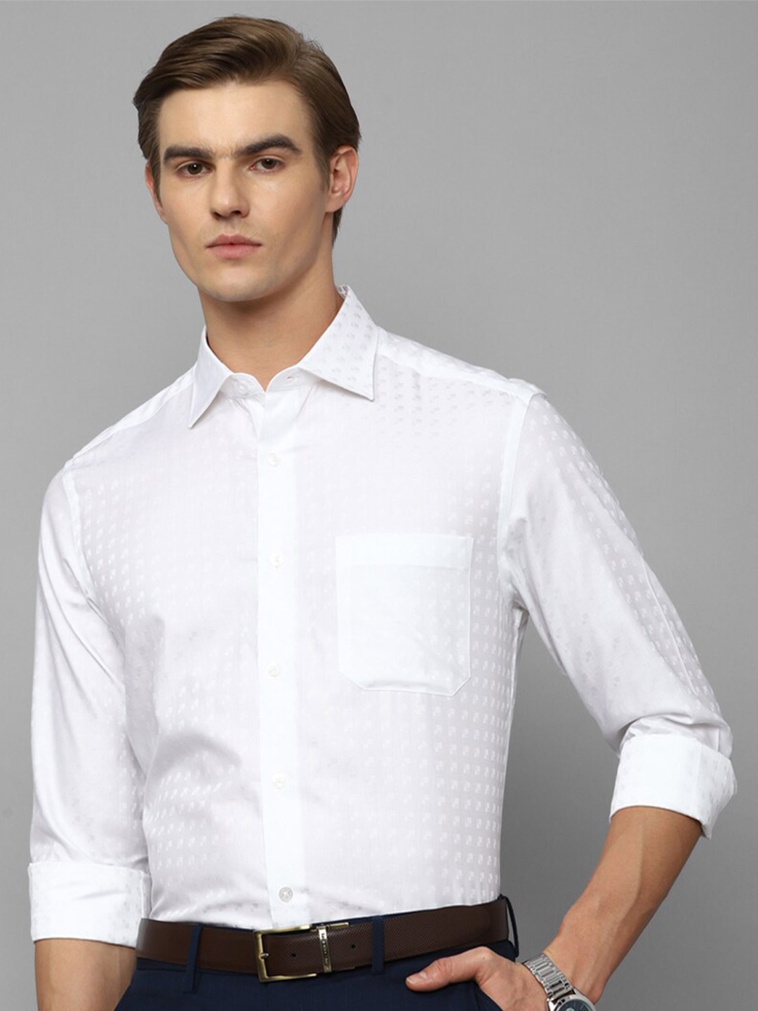 

Louis Philippe Gods & Kings Self Design Slim Fit Giza Cotton Formal Shirt, White