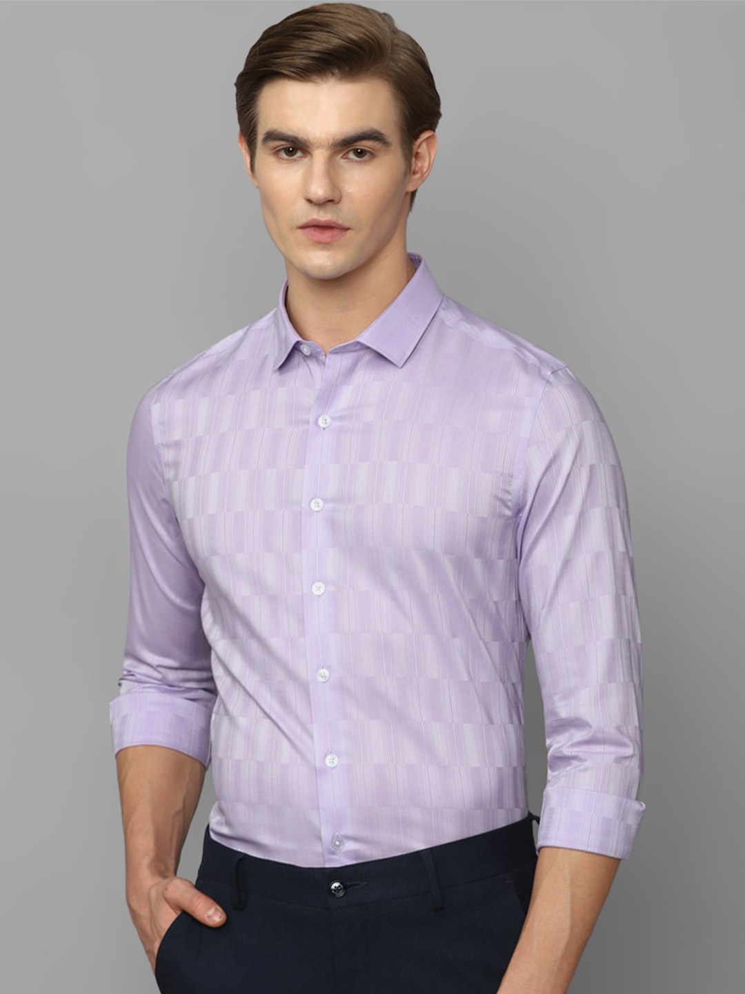 

Louis Philippe Checked Spread Collar Slim Fit Formal Shirt, Purple