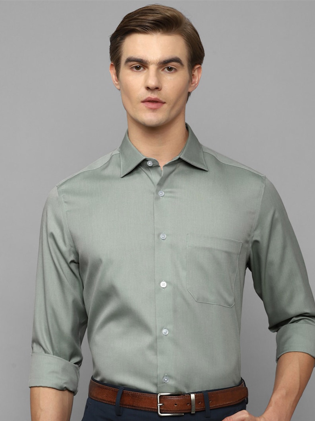 

Louis Philippe Spread Collar Pure Cotton Slim Fit Formal Shirt, Olive