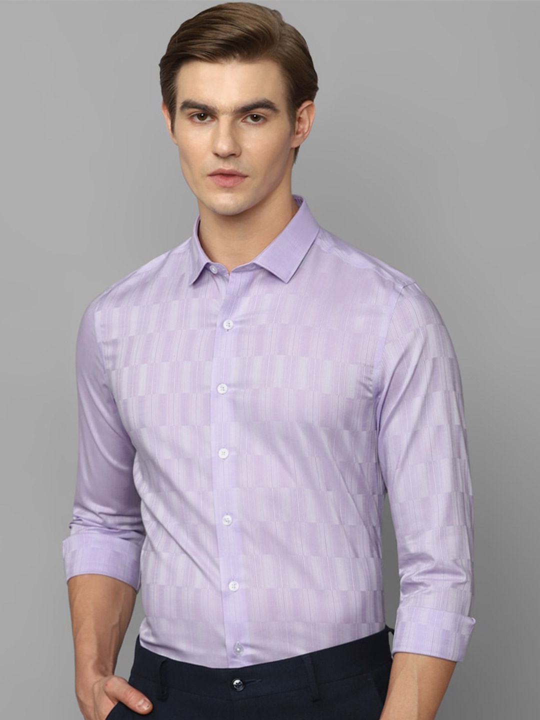 

Louis Philippe Checked Spread Collar Slim Fit Formal Shirt, Purple