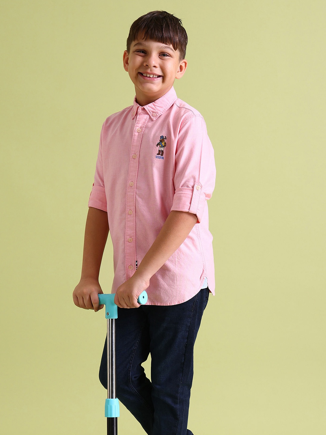 

U.S. Polo Assn. Kids Boys Button-Down Collar Pure Cotton Casual Shirt, Pink