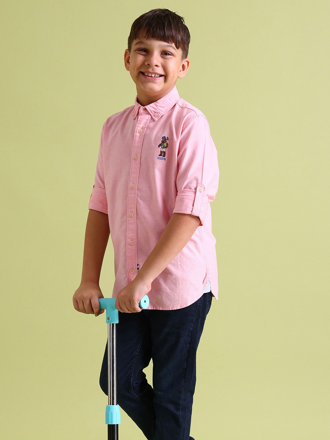 

U.S. Polo Assn. Kids Boys Button-Down Collar Pure Cotton Casual Shirt, Pink