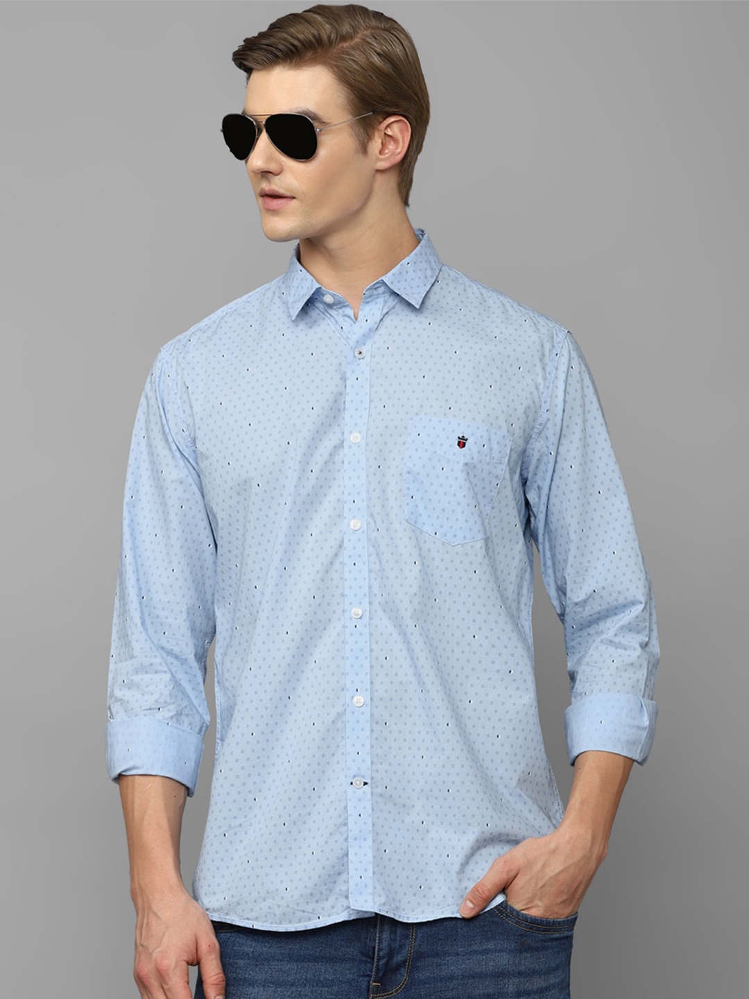 

Louis Philippe Sport Slim Fit Micro Ditsy Printed Pure Cotton Casual Shirt, Blue