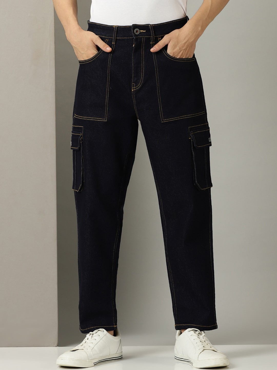 

Old Grey Men Mid-Rise Clean Look Cotton Jeans, Blue