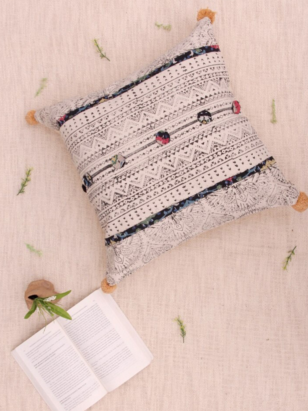 

Art Avenue Fate Beige & Black Geometric Printed Cotton Square Cushion Cover