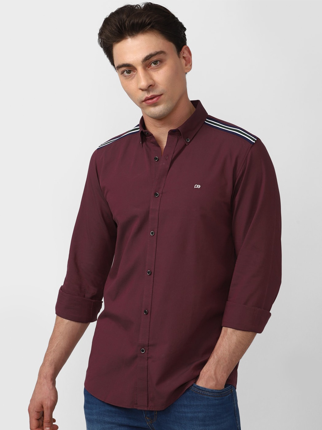 

Peter England Casuals Slim Fit Opaque Pure Cotton Casual Shirt, Maroon