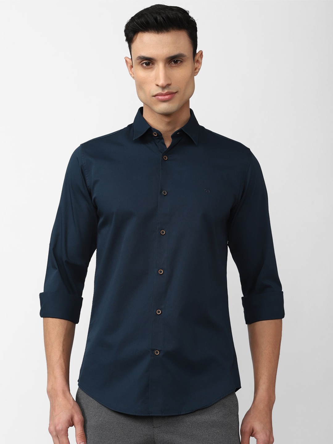 

Peter England Casuals Slim Fit Opaque Pure Cotton Casual Shirt, Navy blue