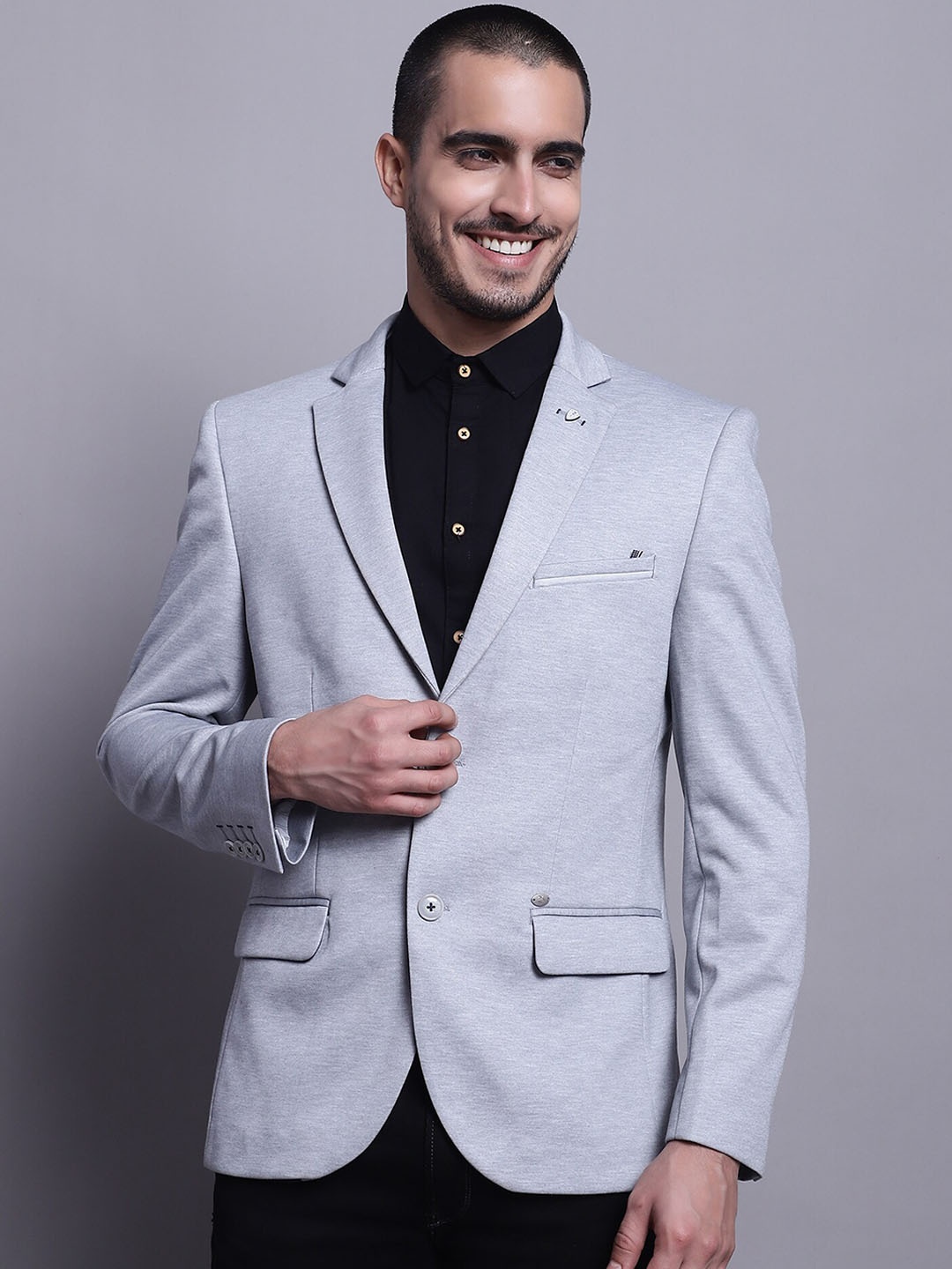 

Cantabil Notched Lapel Collar Single-Breasted Blazers, Grey