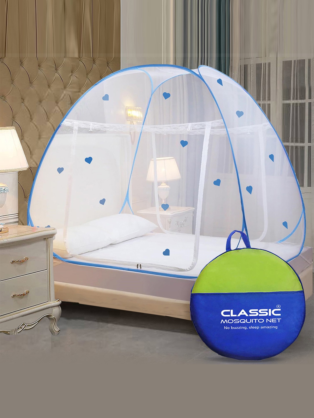 

Classic Mosquito Net Blue Printed King Size Double Bed Mosquito Net