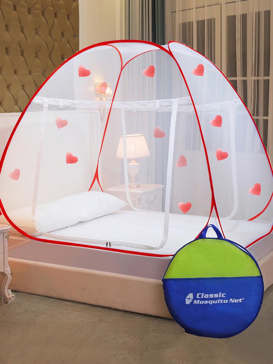 

Classic Mosquito Net White & Red Self Design King Size Double Bed Mosquito Net