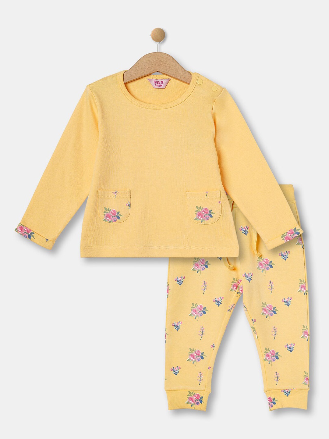

R&B Girls Printed Pure Cotton T-shirt with Trousers, Yellow