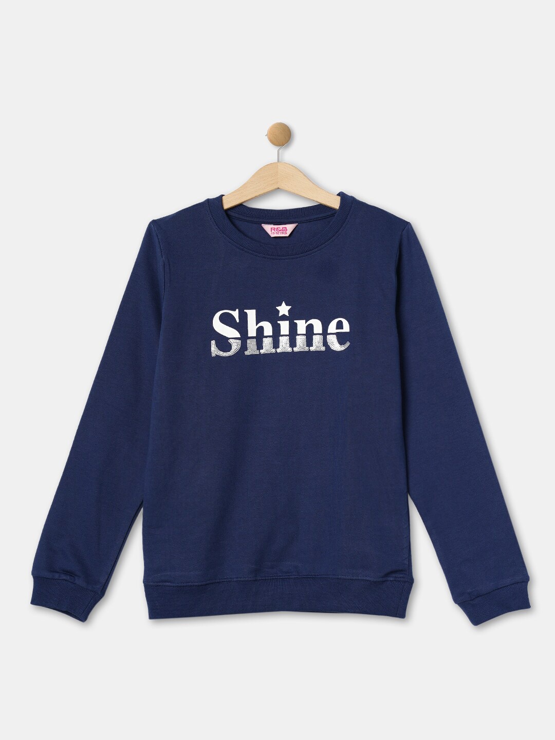 

R&B Girls Printed Pure Cotton T-shirt with Trousers, Navy blue