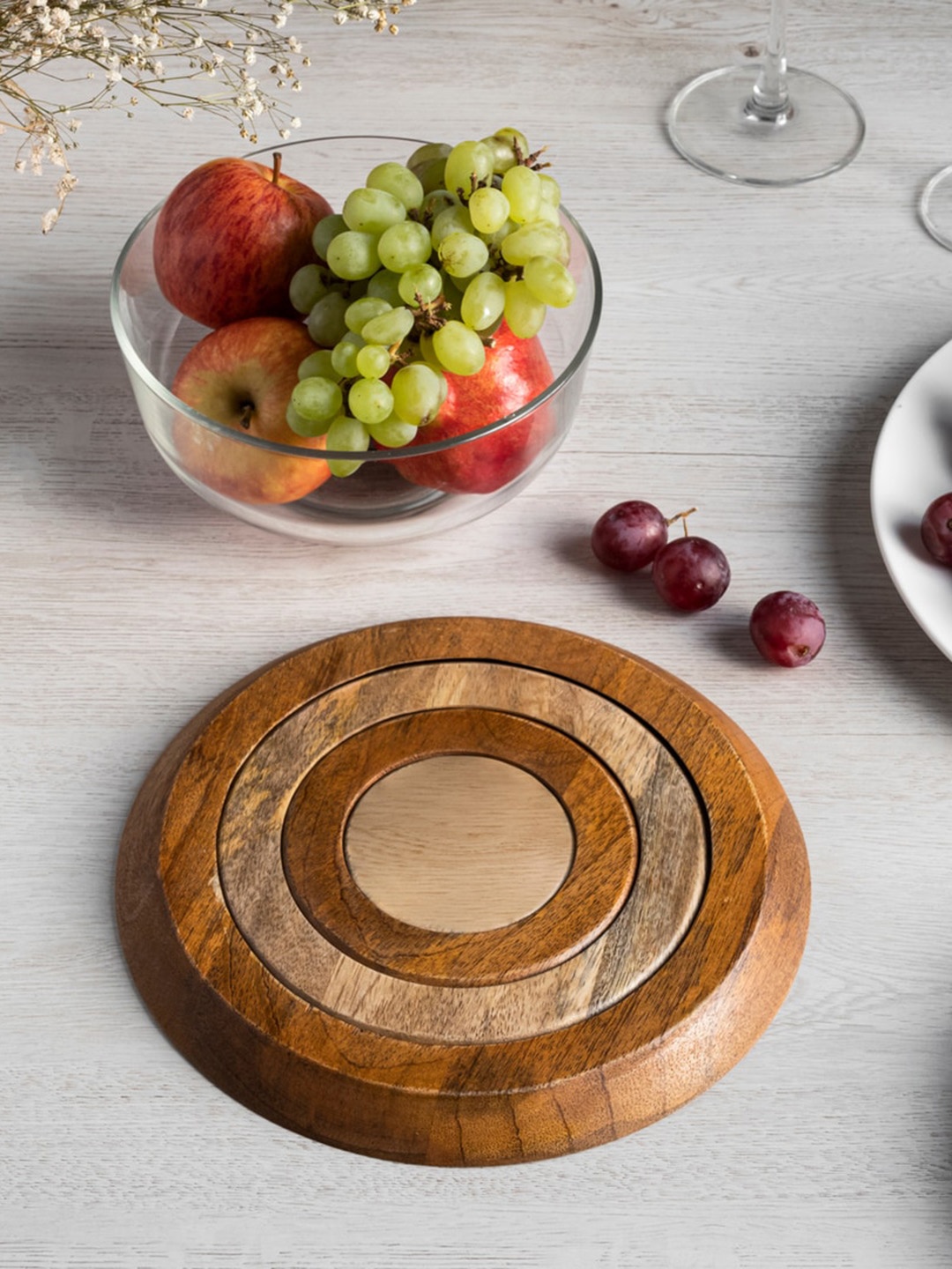 

HOUMN Beige & Brown Wooden Trivet Set