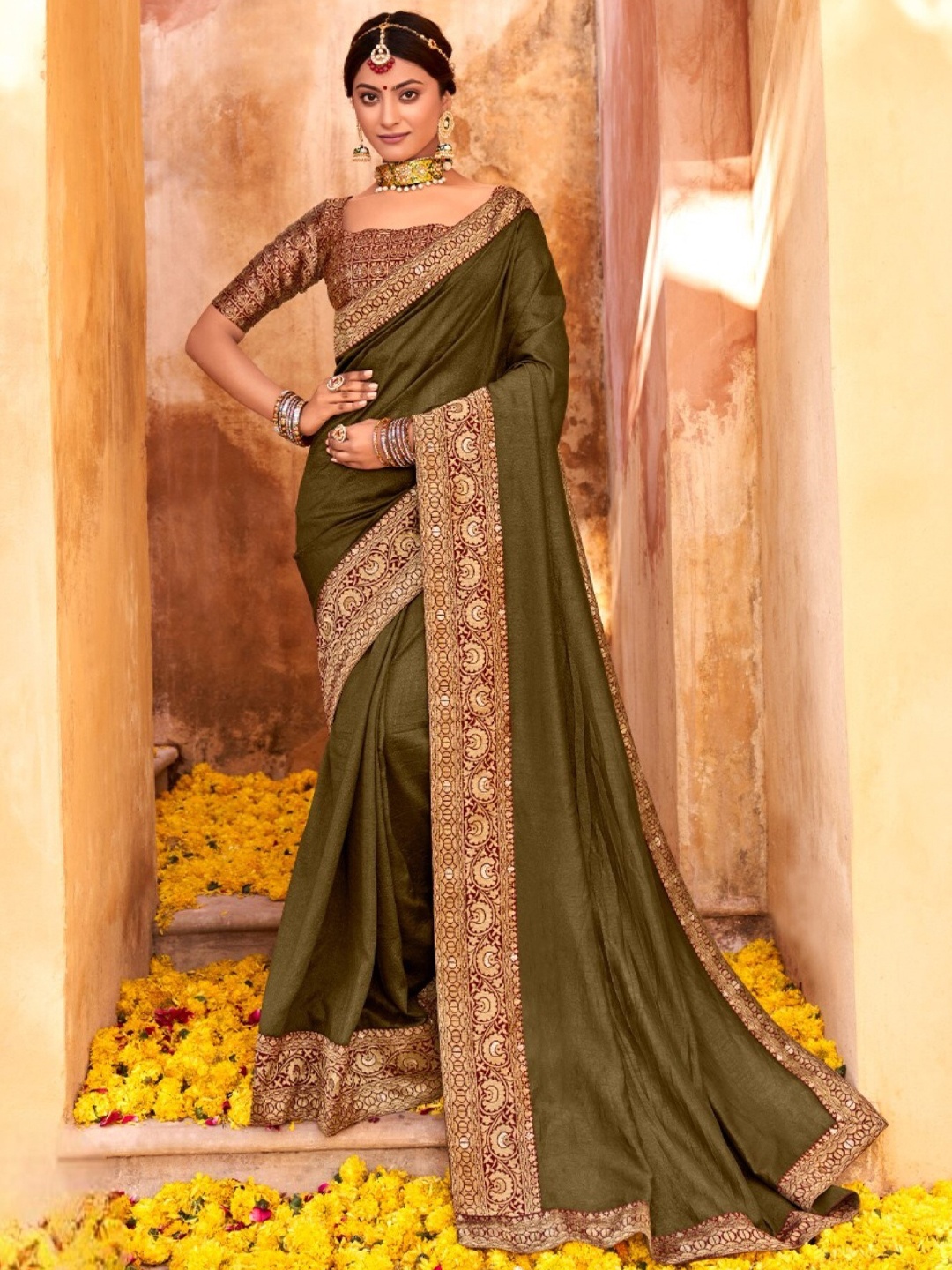 

Mitera Green & Purple Zari Art Silk Saree