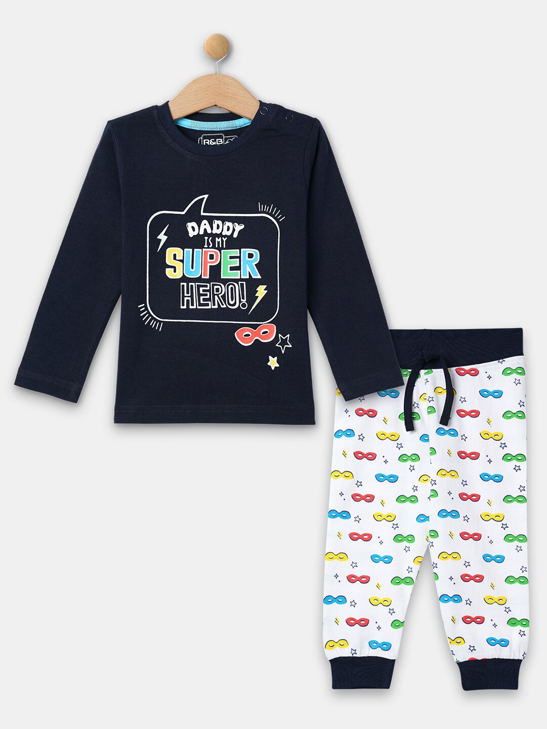 

R&B Boys Printed Pure Cotton T-Shirt With Trousers, Blue