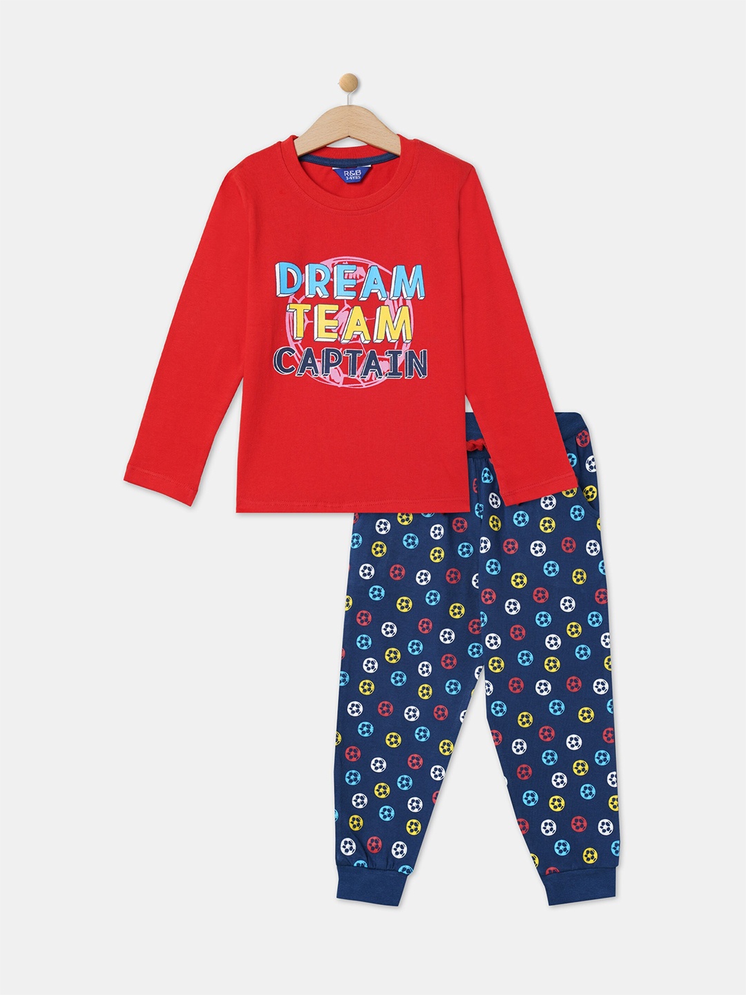 

R&B Boys Printed Pure Cotton T-Shirt With Trousers, Red