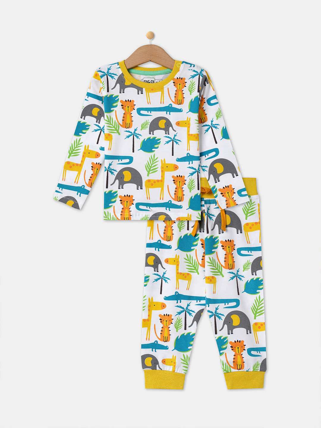 

R&B Boys Printed Pure Cotton T-Shirt With Trousers, White