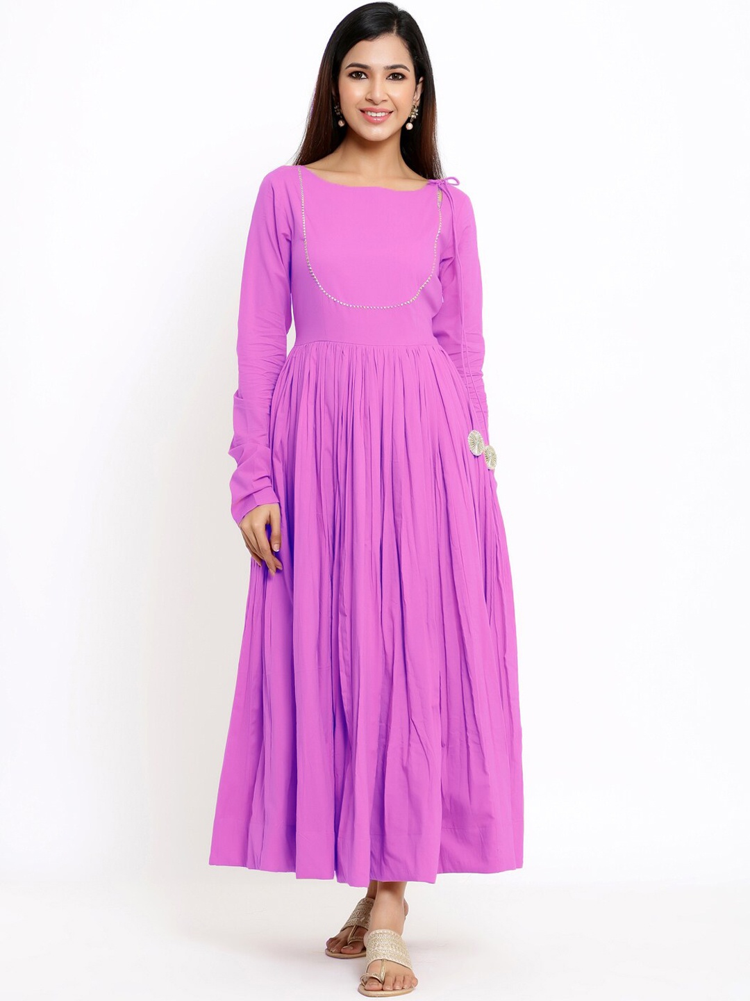 

Indian Virasat Women Flared Cotton Ethnic Maxi Dress, Purple