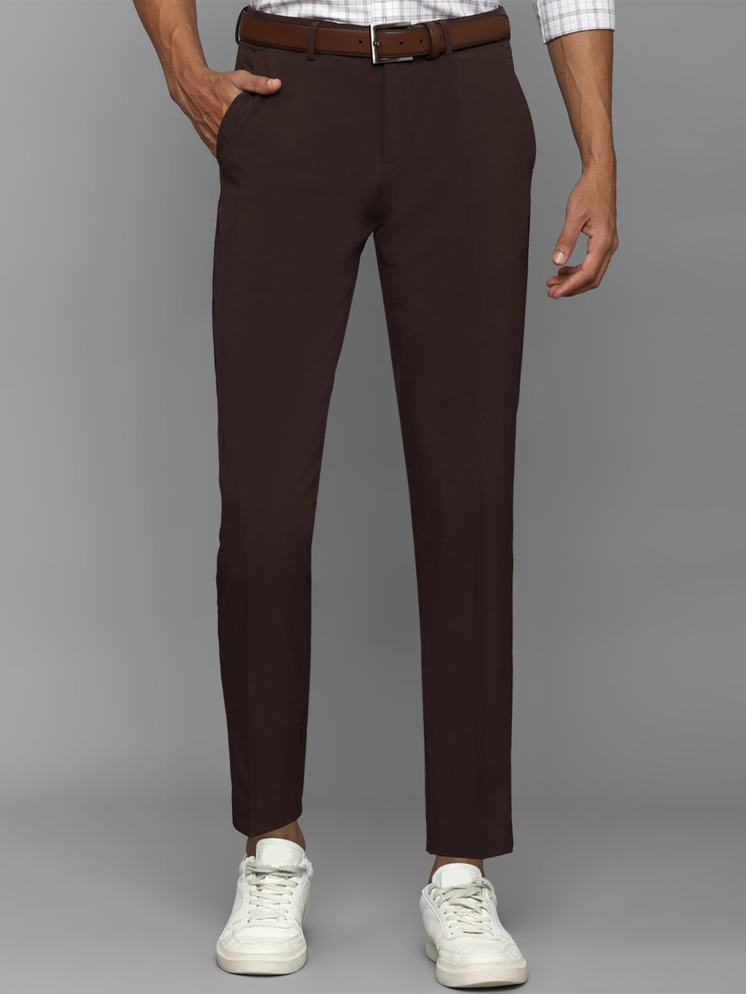 

Allen Solly Men Mid Rise Slim Fit Formal Trousers, Brown