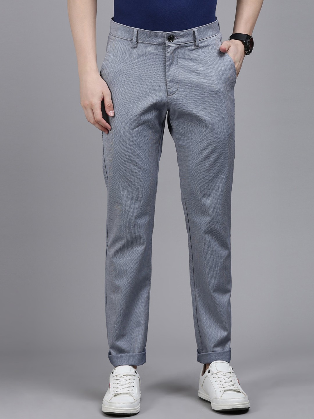 

Allen Solly Men Mid Rise Slim Fit Trousers, Grey