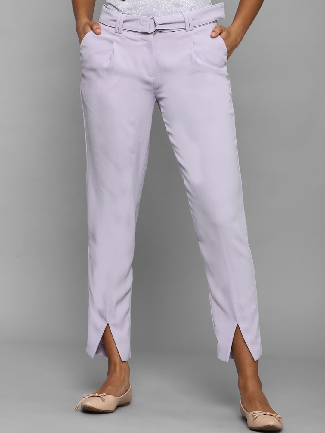 

Allen Solly Woman Slim Fit Front Slits Pleated Trouser, Purple